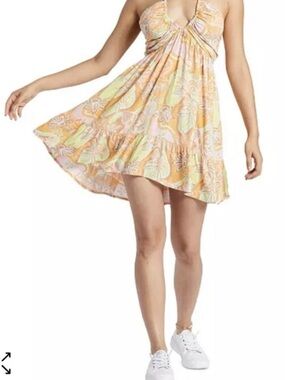 Roxy Halter Mini Dress in Orange , Pink & Mint Floral